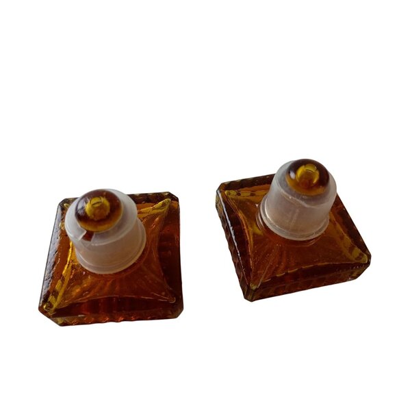 Indiana Glass Amber Square Diamond Point Pair Of Decanters Vintage Barware - Picture 7 of 8